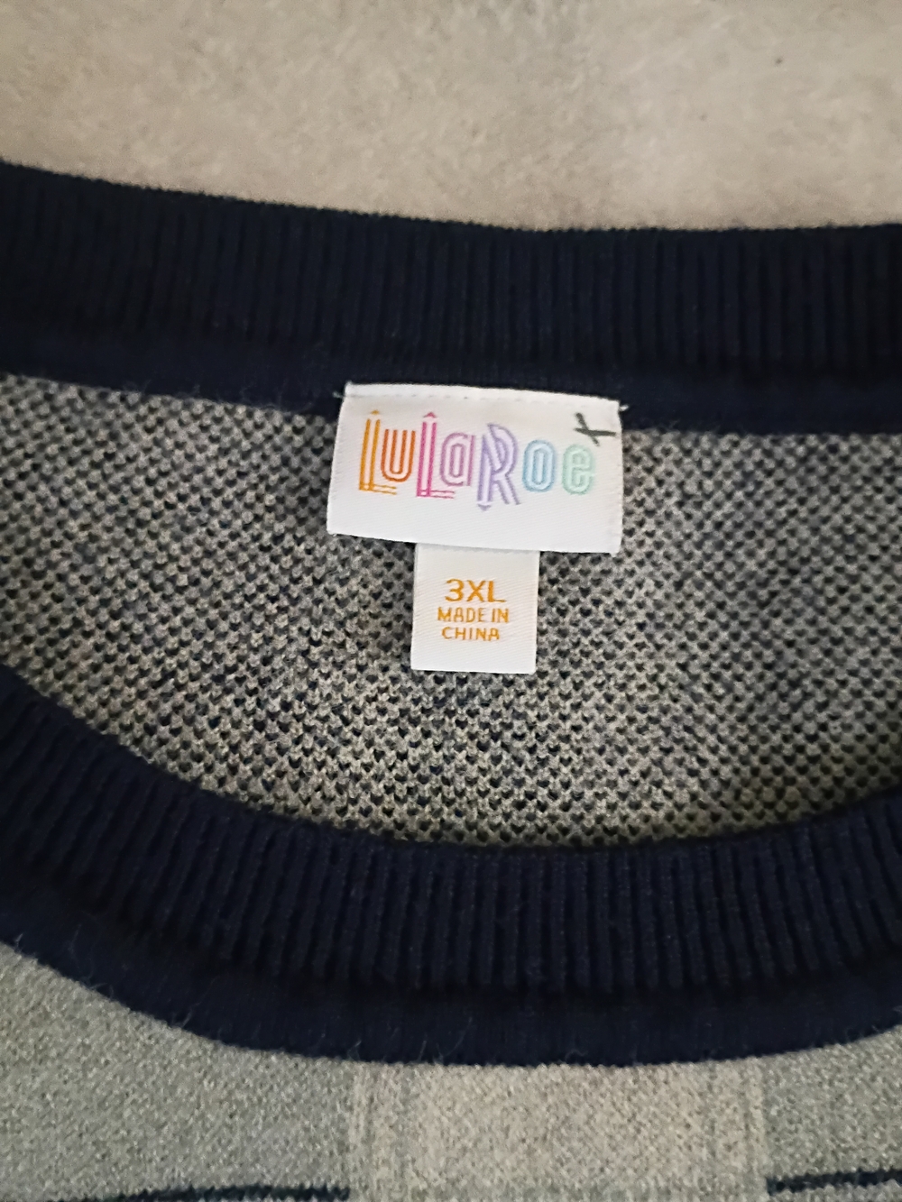 LuLaRoe Navy and Cream Plaid Crewneck Sweater - Picture 3 of 3